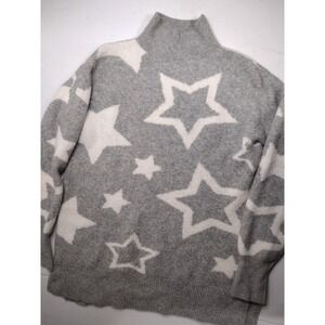 Lou & Grey Star Print Mock Neck Sweater Womens Gray‎ Pullover Knit Top